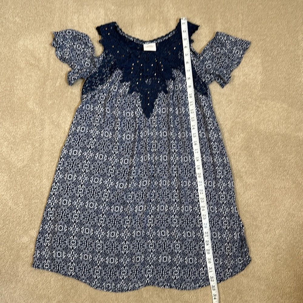 Knox Rose Embroidered Lace Blue White Floral Mini Cold Shoulder Dress Small - Picture 6 of 9
